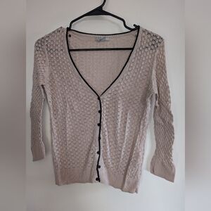 H&M Beige Lace 3/4 sleeve Cardigan with Black Trim